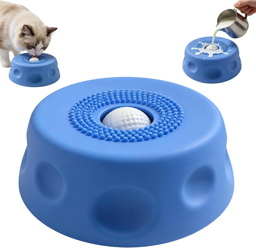 Dog Lick Bowl with Ball, Dog Licking Bowl with Rolling Ball, Slow Feeder Dog Bowls for Liquid Treats, Interactive Lick Bowl Anti-Slip Lick Toy for Dogs (Blue)