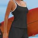 Aleumdr Tankini Swimsuits for Women Tummy Control Bathing Suits Sporty Two Piece High Waisted Swimwear with Shorts (Black, XL)