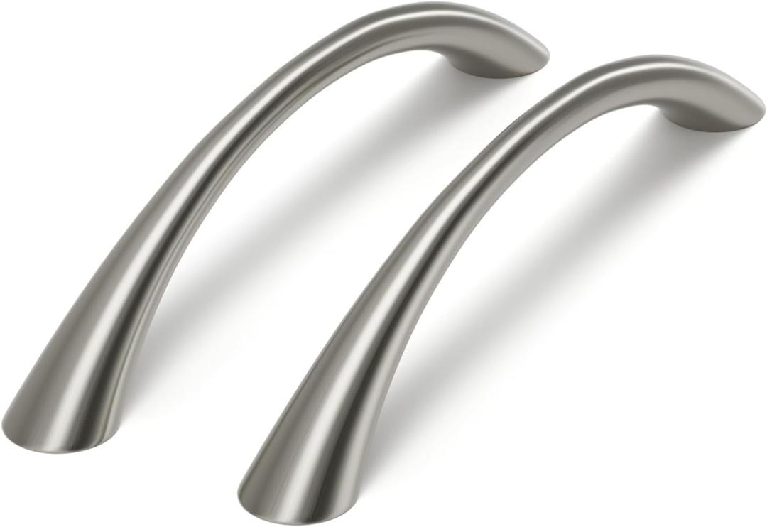 Goldenwarm Curved Cabinet Handles Solid Zinc Alloy Hardware for Dresser Brushed Nickel Drawer Pulls 5 Inch Hole Center, 25 Pack