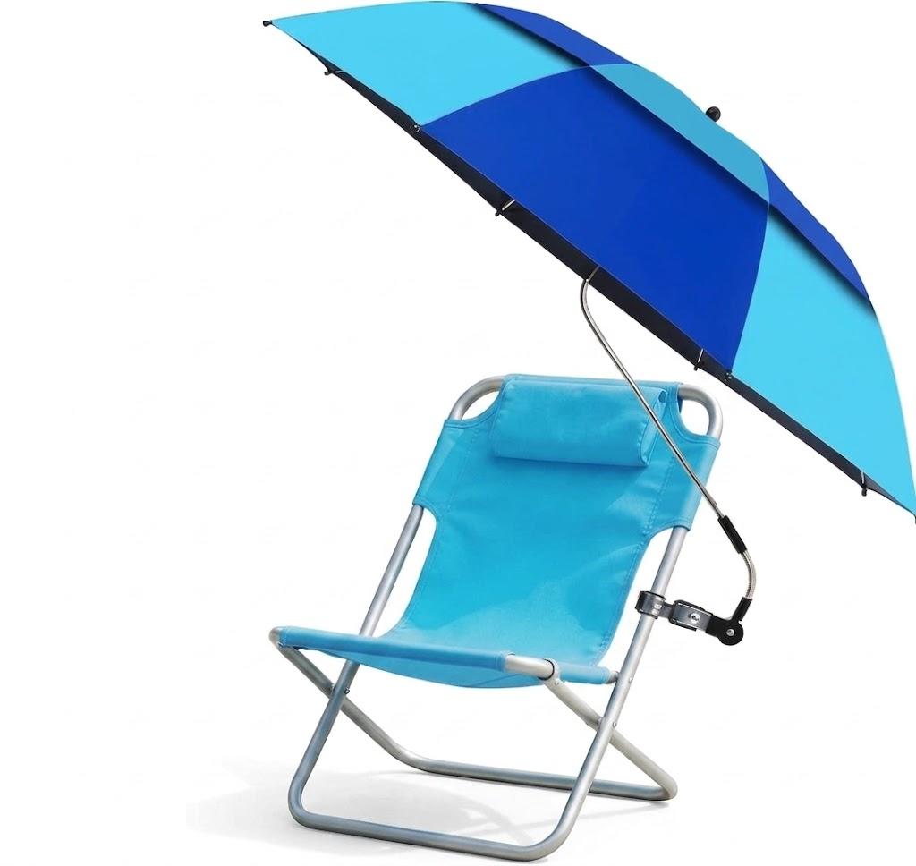 48.6" Chair Umbrella with Clamp, Blue | 360° Adjustable Beach Chair Umbrella, UPF50+ Sun Protection, Portable Bag