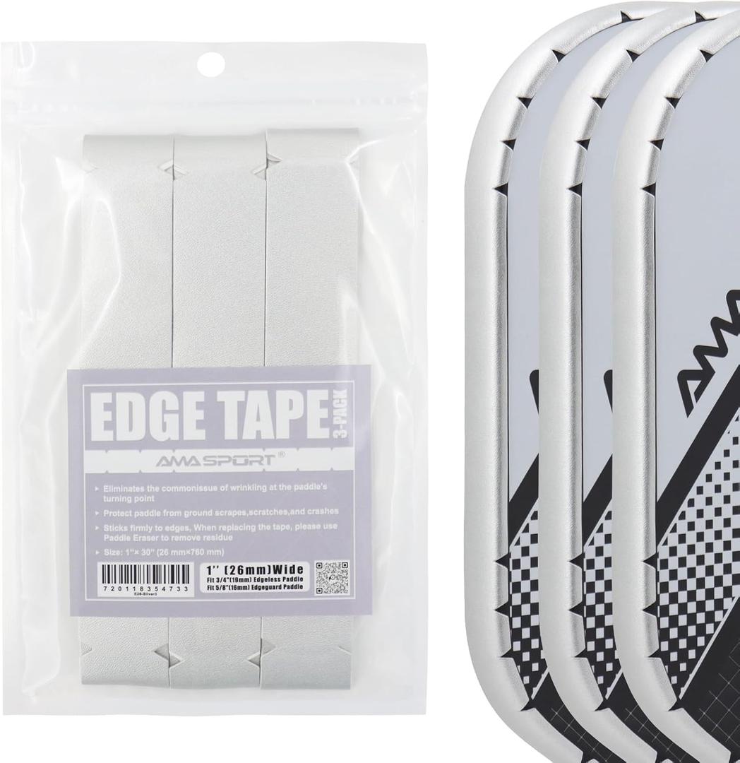 PICKLETECH Pickleball Paddle Protection Tape - Paddle Head Edge Guard - Racket Edge Protection Tape -Fit Perfectly Curved Edge -No Wrinkling (Width 26mm, Silver)