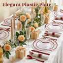 350pcs Plastic Dinnerware Set,Clear and Red Disposable Plastic Plates for 50 Guests Include 100 Plastic Plates,150 Plastic Silverware Set,50 Cups and 50 Pre Rolled Napkins for Father's Day