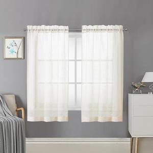 Pack Of 2 Lecloud Doris Living Room Sheer Linen Curtains 54 Inches Length 2 Panels, Solid Durable Bathroom/Basement/Kitchen Curtain with Dual Rod Pockets, Farmhouse Slub Textured Gauzy Bedroom Drapes, 30W x 54L