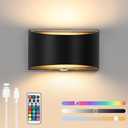 Lightess Battery Cordless Wall Sconces, 13 RGB Colors Rechargeable Wall Sconce, Remote & Touch Control, Magnetic Wall Lamp, LED Wall Lights for Bedroom, Living Room, Hallway (Black)