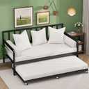 Lutown-Teen Twin Trundle Bed Frame with Metal Slats, Roll-Out Design, Easy Assembly Steel Frame with Lockable Wheels, Noiseless Pull Out Bed for Bedroom, Living Room or Guest Room, Black