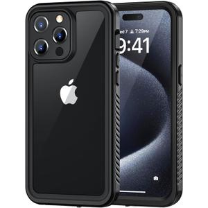 Lanhiem for iPhone 15 Pro Case, IP68 Waterproof Dustproof Shockproof Case with Built-in Screen Protector, Full Body Protective Heavy Duty Phone Case for iPhone 15 Pro - 6.1 inch (Black/Clear)