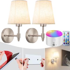 YHCDLAMP Peel and Stick Wall Sconces, No Drilling Stick On Wall Sconce, Wireless Battery Operated Wall Lights, Adhesive Wall Lamp with 10000mAh Battery Bulb for Bedroom Living Room Decor