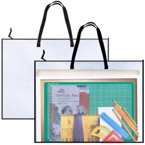 Opret 2 Pack 19x25 inch Art Portfolio Bags, Artwork Storage Case with Handle and Zipper Vinly Mesh Folder Organizers for Bulletin Boards, Scrapbooks, Keepsake and Poster Storage