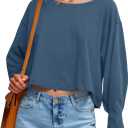 Fisoew Womens Long Sleeve Crop Tops Loose Fit Crew Neck Cropped T Shirts 2025 Casual Workout Tee Shirt Tops, Size Medium