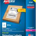 Avery Half-Sheet Printable Shipping Labels, 5.5" x 8.5" Customizable Stickers, White, 200 Blank Mailing Labels, Great for Mailing, Shipping, Organizing, and More (5126)