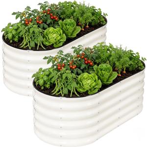 INNO STAGE Galvanized Raised Garden Bed Kits, 4x2x1.4FT Metal Raised Beds Outdoor for Gardening, 17'' Tall Large Steel Raised Planter Bed for Vegetables, Flowers Patio Ground Planter Box (White, 2Pcs)