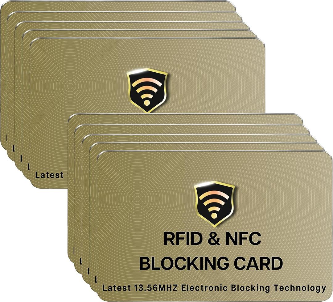 SaiTech IT RFID Blocking Card, 10 Pack Entire Wallet Purse Shield For Men & Women, NFC Contactless Bank Debit Credit Card Protector ID ATM Guard - Golden