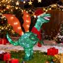 32 Inch Christmas Outdoor Decorations Lighted Dinosaur, Christmas Outdoor Decor with 150 LED, Plug in, Xmas Tyrannosaurus Decorations Lighted with Wing for Indoor Xmas Home Yard Lawn Decor