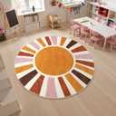 LIVEBOX Sun Round Rug 6ft Large Boho Rug for Living Room, Washable Soft Throw Kids Area Rugs for Classroom, Non-Slip Circle Nursery Rugs Round Carpet for Bedroom