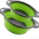 Collapsible Colander Set of 2, Folding Kitchen Strainers with Handles, Space-Saving Over-the-Sink Drainers for Pasta, Veggies & Fruit, BPA-Free, Dishwasher Safe, RV & Camping (Green)