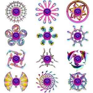 12 Pack Alloy Metal Fidget Spinners, Durable Office Desk Sensory Toys for Stress Relief & Anxiety, Cool Fidget Spinners Bulk, Cool Gadget Easter Egg Filler Stuffer, Fidget Toy Gift for Kids Adults