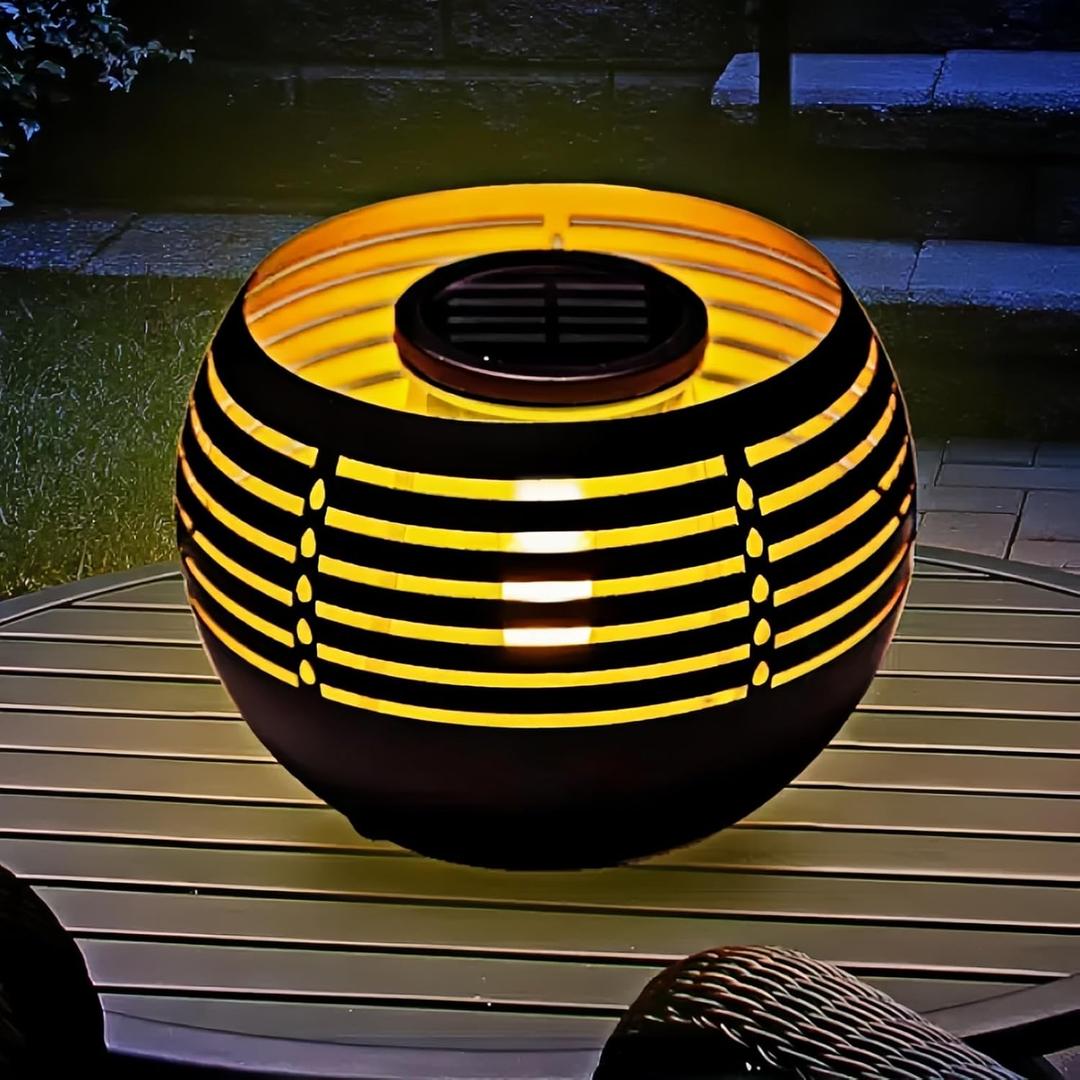 Solar Flickering Flame Lantern  Waterproof Metal Table Lamp, Durable & Stylish, Perfect for Balcony, Patio, Garden Pathway, and Outdoor Dcor