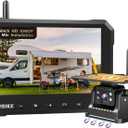 Magnetic Solar Wireless Backup Camera for Truck, 5 Inch No-Drill Installation RV Backup Camera, 1080P Rear View Camera 150 Wide Angle, 24hrs Battery Life, 2.4Hz Signal, Night Vision, RVs, Trailers