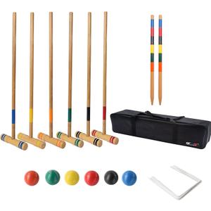 GSE Games & Sports Expert 36'' Deluxe Six Player Croquet Set with Wooden Mallets, Colored Balls, Sturdy Carrying Bag for Family & Friends, Great for Outdoor Lawn, Backyard, Park