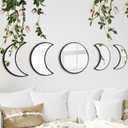YUBAIHUI Moon Phase Mirror Set, 5pcs Boho Moon Wall Decor for Home Bohemian Bedroom Decoration Living Room Decor, Acrylic Mirror, Not Real Mirror (Black)