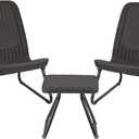 Keter Rio 3 Piece Resin Wicker Patio Furniture Set with Side Table and Outdoor Chairs for Front Porch and Backyard Decor, Dark Grey