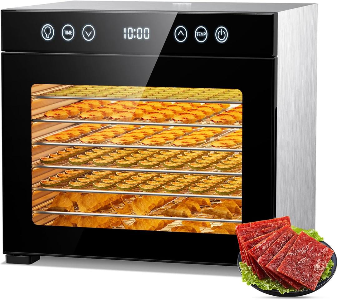 Food Dehydrator Machine with 8 Stainless Steel Trays, 650W Powerful Motor, Adjustable Temperature & 48-Hour Timer for Jerky, Fruits, Herbs, Dog Treats - Quiet Operation