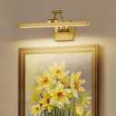 Hard-Wired Picture Light Dimmable LED Picture Lights for Paintings 15.7" Inch Brass Metal Body Wall Pictures with Adjustable Gold Swing Arm Art Display Lamps 7W 3000K Warm White Book Light