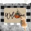 Artoid Mode Bow Tie Pumpkin Fall Welcome Doormat, Autumn Home Decor Low-Profile Switch Rug Door Mat for Indoor Outdoor 24x35 Inch (Beige)