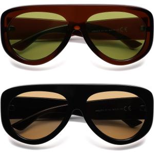 Trendy Aviator Sunglasses Womens Mens Retro 90s Rectangle Wrap Shades Oversized Style AR82372