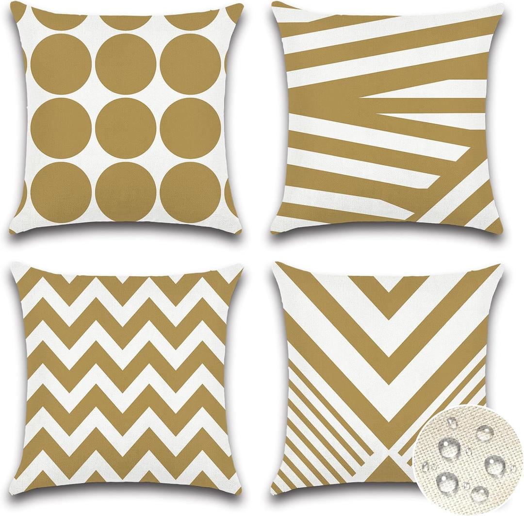 OTOSTAR Outdoor Waterproof Throw Pillow Covers Set of 4 Decorative Outdoor Pillow Covers Garden Modern Geometric Pillow Cases for Patio Furniture Couch Ten Bench 16x16 Inch (Khaki)
