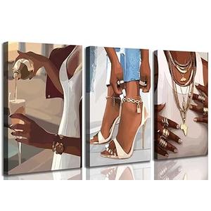 hijyord 3 Pcs African American Woman Canvas Wall Art 16"/24"