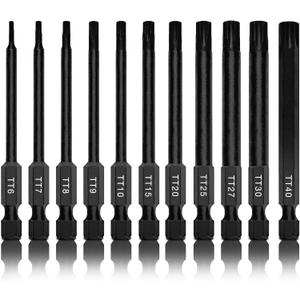 NEIKO 01149A Torx Head Drill Bit Set, 11-Piece Sizes TT6 to TT40 | Tamperproof Magnetic Torx Bits | 3 Quick Release Shanks | Premium S2 Steel | Compatible with Power Drills and Impact Drivers