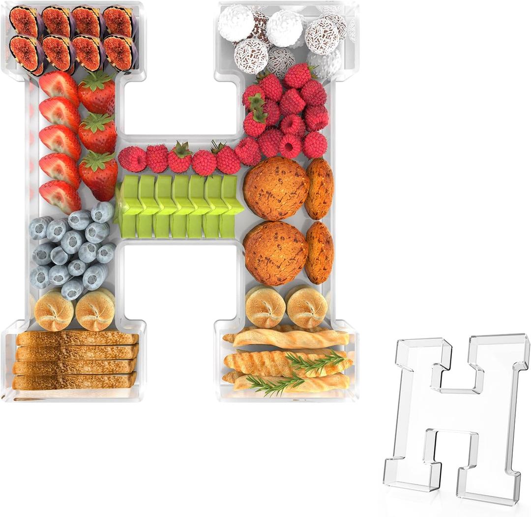 11" Acrylic Letter Charcuterie Tray, Charcuterie Letters Fillable Box for Food, Reusable Serving Cake Candy Dish Display Tray for Birthday Anniversary Party Decoration (Letter H)