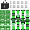 UTV Wheel Chock Tie-Down Kit - 4,500lb Break Strength Heavy Duty Trailer Tire Straps System - 4Pack 2" x 8' E Track Ratchet Straps for SXS, UTV, ATV, Lawn Mower (Bright Green)