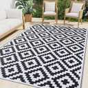 Smiry Waterproof Outdoor Rug 6x9 ft, Reversible Plastic Straw Patio Camping Rugs, Outdoor Indoor RV Mat Carpet for Patio, Outside Entry, Backyard, Deck, Bench, Picnic, Camper, Black & White