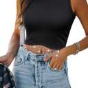 Womens Western Sparkly Fringe Sleeveless Crop Tops Cowgirl Going Out Cropped Tank Tops with Glitter Tassel (Small, 1-black)