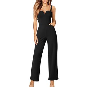 DAAWENXI Women's Casual Tank Top Sleeveless Jumpsuits Dressy Wide Leg Pants Rompers With Pockets (Medium, Black)