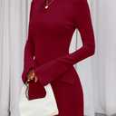 PRETTYGARDEN Womens Fall Long Sleeve Mini Dress 2025 Trendy Boat Neck Bodycon Knit Elegant Short Party Formal Dresses (Red,XX-Large)