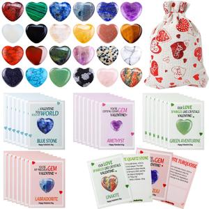 24 Pack Valentines Day Gifts-Valentines Cards with Heart Shape Crystal Stones for Kids Classroom School Party Favor Boys Girls Valentine Exchange Gifts