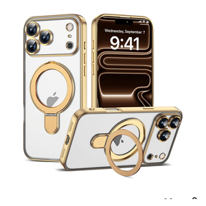 LXK Magnetic Invisible Stand for iPhone 17 Pro Max Case 6.9" Compatible with MagSafe, MilitaryGrade Protection, with Camera Protector, Clear ScratchResistant Back Cover for 17 ProMax, Gold