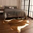 BENRON Premium Faux Cowhide Rug, Cow Print, Rustic Western Rugs for Living Room Bedroom, Irregular Animal Skin Hides, 4.6 x 5.2ft, Anti-Skid Cool Carpets for Cowboy Cowgirl Home Decor, Khaki Brown