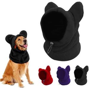 Dog Snood Winter Hood with Ear Protection, Fleece Neck Warmer for Dogs, (Black, Medium)