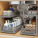 2-Pack 21.3 IN Depth Under Sink Organizer With Next-Gen Ball-Bearing Slides,Sophisticated Mesh 2-Tier Pull Out Shelf for Kitchen & Bathroom,Fits Small Items-Gun Gray