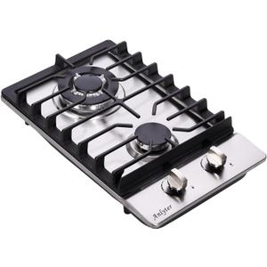 12 Inch Gas Cooktop, 2 Burners Built-in Gas Stovetop Stainless Steel Gas Stove Top Propane/Natural Gas Convertible Sealed Gas Cooktop for RVs, Apartments, Outdoor