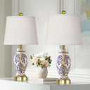 RORIANO Chinoiserie Ceramic Small Table Lamps Set of 2 for Living Room Bedroom Bedside, Traditional Beige and Blue Porcelain Classic Table Lamp for Nightstand Entryway, 2 LED Bulbs Included