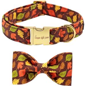 Unique style paws Fall Dog Collar with Bow, Puppy Collar Pet Gift Adjustable Dog Collar Soft and Comfy Bowtie Collars for Large Girl or Boy Dogs (XL, mapleleaf)