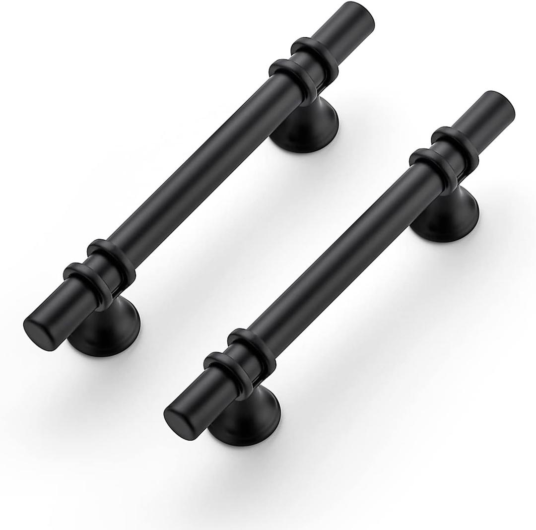 Ravinte 25 Pack 6 Inch Cabinet Pulls Kitchen Cupboard Handles with Round Base Matte Black Drawer Pulls Cabinet Handles 6" Length,3.75" Hole Center