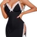 Avidlove Women's Lingerie Sexy Nightwear Spaghetti Strap Nightgown Babydoll Chemise (XX-Large, Black and White)