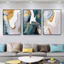 VARUFLY Bright Framed Wall Art Emerald Green and Gold Gray Modem Abstract Canvas Wall Art Paintings Prints Posters Wall Decor Pictures for Living Room Bedroom Office Home Decoration Set of 3 16X 24
