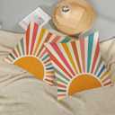Summer Pillow Covers 16x16 Set of 2 Colorful Stripes Yellow Sunshine Throw Pillows Outdoor Boho Rainbow Sun Decorative Pillow Cases Linen Modern Farmhouse Cushion Case for Home Bedroom Decor